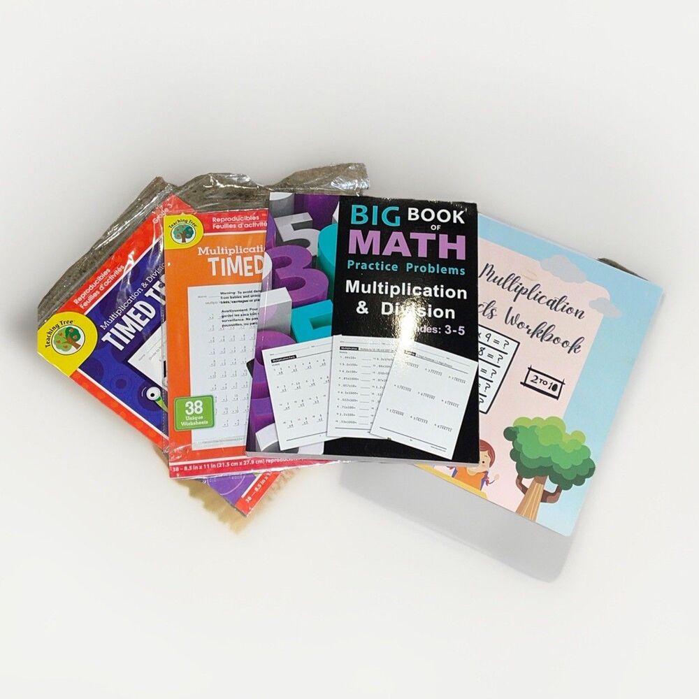 Math Multiplication Division Practice Workbook Worksheet Lot Grades 3-5 School